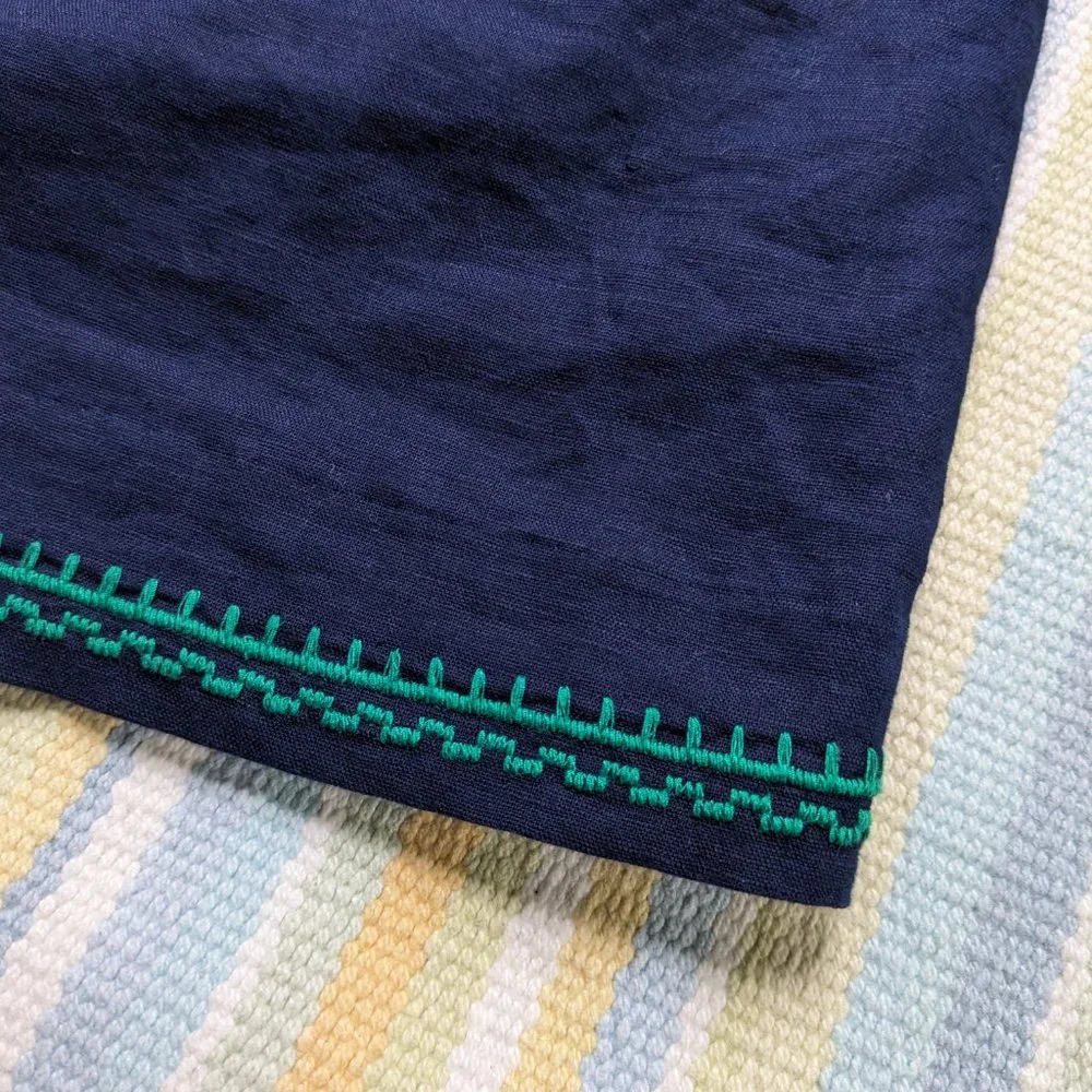⭐ J. Crew Navy & Green embroidered Linen-blend tank shift dress XXS